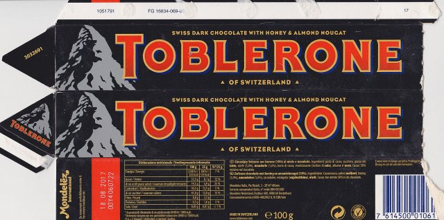 Toblerone dark chocolate with honey and almond nougat 100g