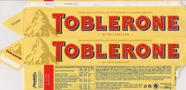 Toblerone milk chocolate with honey and almond nougat 200g