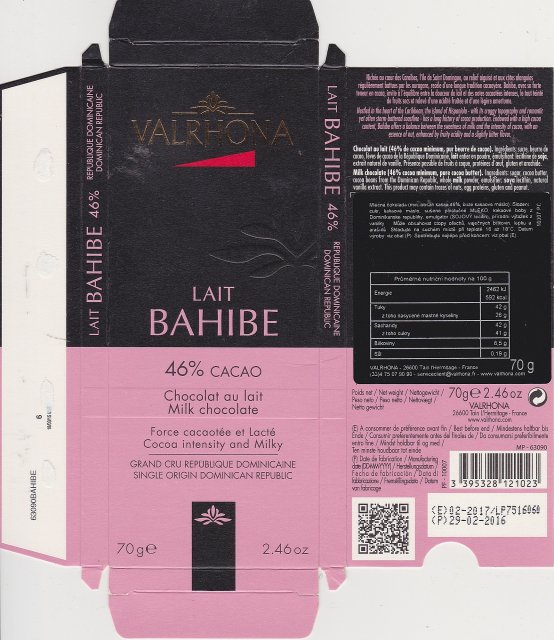 Valrhona 1 lait Bahibe 46 cacao