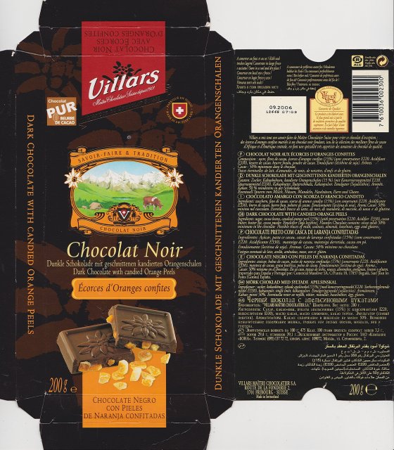 Villars 3 chocolat noi ecorces d'Oranges confites