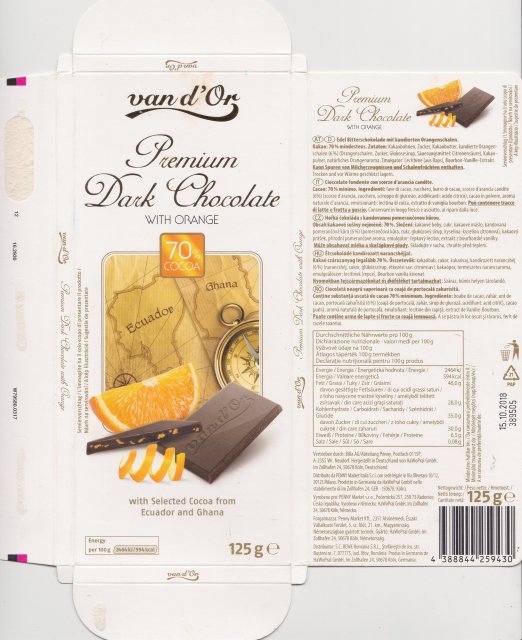 van dOr srednie pion 4 premium dark chocolate with orange 70 cocoa 594kcal