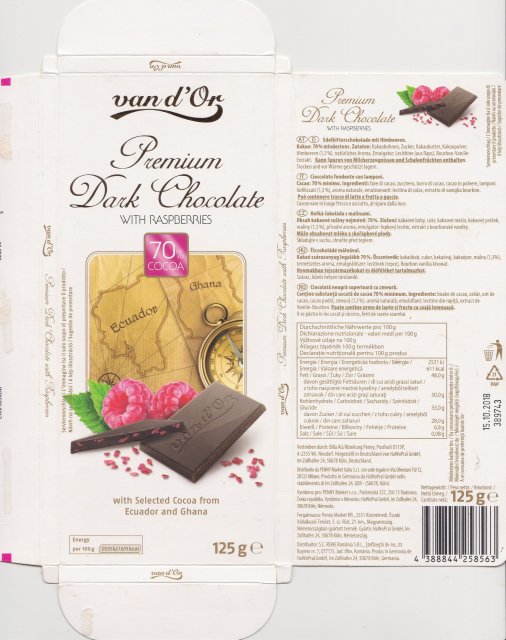 van dOr srednie pion 4 premium dark chocolate with raspberries 70 cocoa
