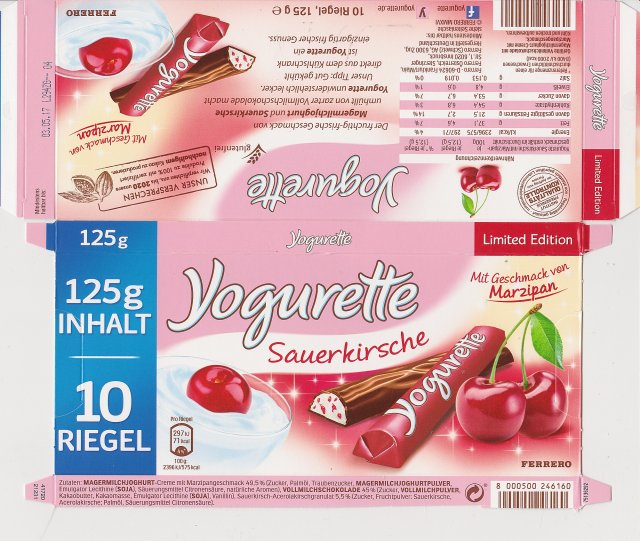 Yogurette 10_0 Limited Edition Sauerkirsche 125 inhalt 71kcal ferrero