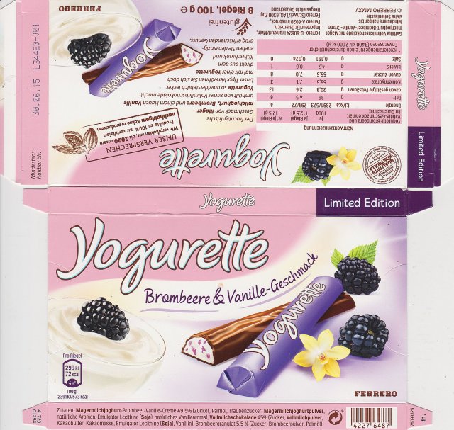 yogurette 6_0 Brambeere Vanille-Geschmack 72kcal ferrero