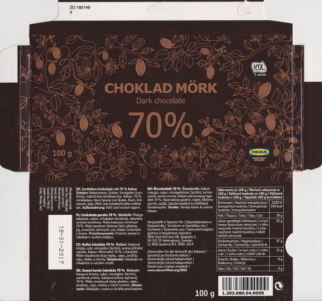 Ikea 70 dark chocolate UTZ Hiszpania