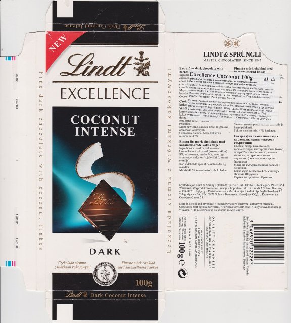 Lindt srednie excellence 1 coconut intense dark new czekolada ciemna