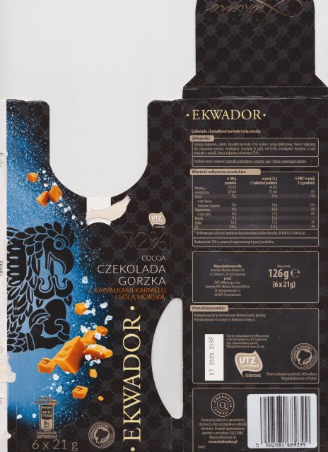 Luxima Premium 5 gorzka 72 ekwador111 kcal z kawaÅkami karmelu i solÄ morskÄ