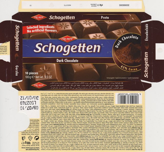 Schogetten Trumpf male 21 Dark Chocolate Selected ingredients No artificial flavours
