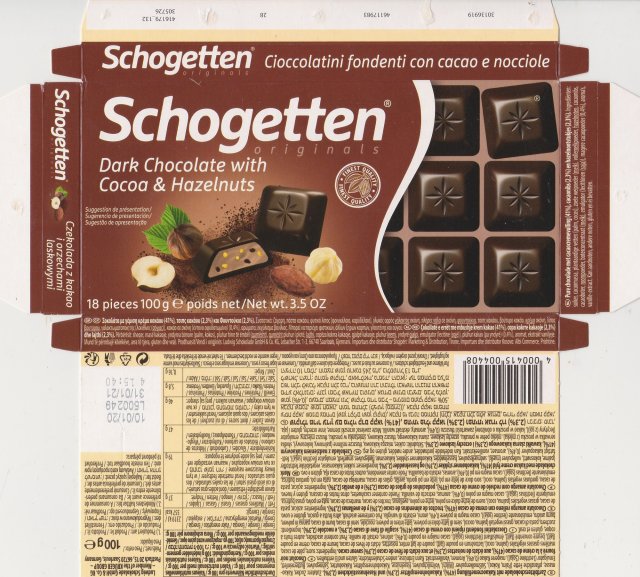 Schogetten Trumpf male 49 Dark Chocolate with Cocoa & Hazelnuts finest quality originals